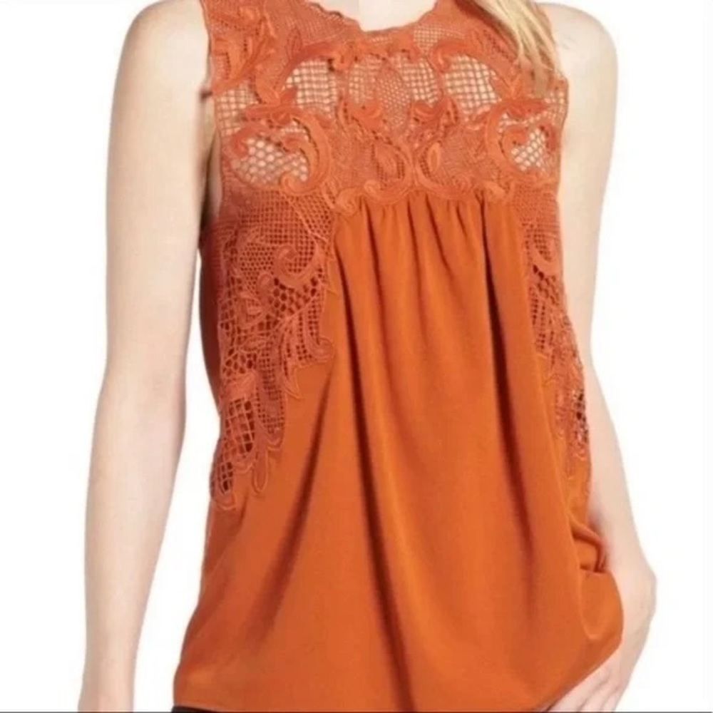 Lace Sleeveless Blouse in Burnt Orange